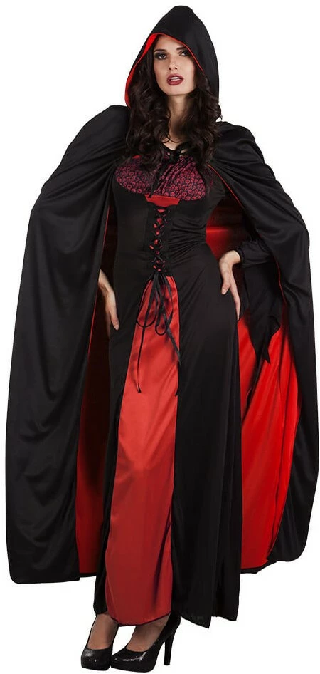 Overig Cape Met Capuchon Zwart/Rood 170cm 2 Overig Cape Met Capuchon Zwart/Rood 170cm - Afbeelding 2