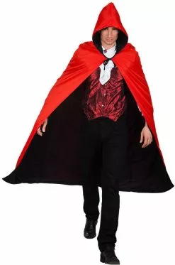 Overig Cape Met Capuchon Zwart/Rood 170cm 6 Overig Cape Met Capuchon Zwart/Rood 170cm -Carnavalskleding Winkel cape met capuchon zwart rood 170cm voorkant
