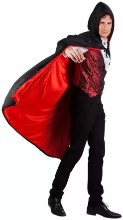 Overig Cape Met Capuchon Zwart/Rood 170cm 7 Overig Cape Met Capuchon Zwart/Rood 170cm -Carnavalskleding Winkel cape met capuchon zwart rood 170cm zijkant