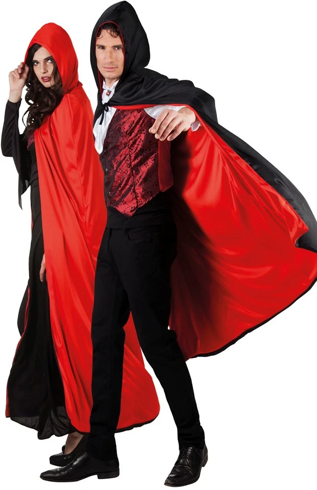 Overig Cape Met Capuchon Zwart/Rood 170cm 1 Overig Cape Met Capuchon Zwart/Rood 170cm