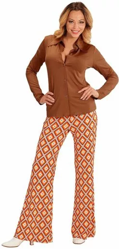 Overig Dames Disco Blouse Seventies Bruin -Carnavalskleding Winkel dames disco blouse seventies bruin voorbeeld