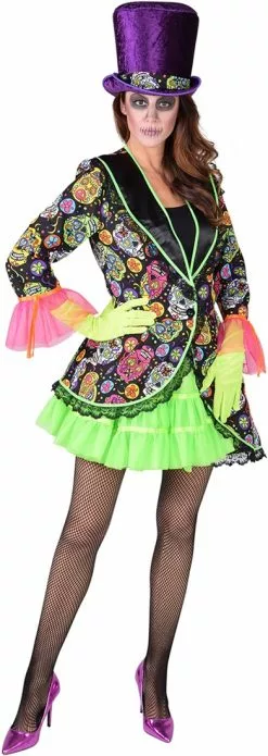 Overig Dames Slipjas Mexican Skull Zwart-Day Of The Dead -Carnavalskleding Winkel dames slipjas mexican skull zwart day of the dead 4