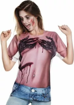 Overig Dames T-shirt Creepy Zombie Girl (Fotorealistisch)