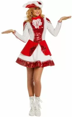 Overig Dameskostuum Dansmarietje Rood/Wit Met Pailletten