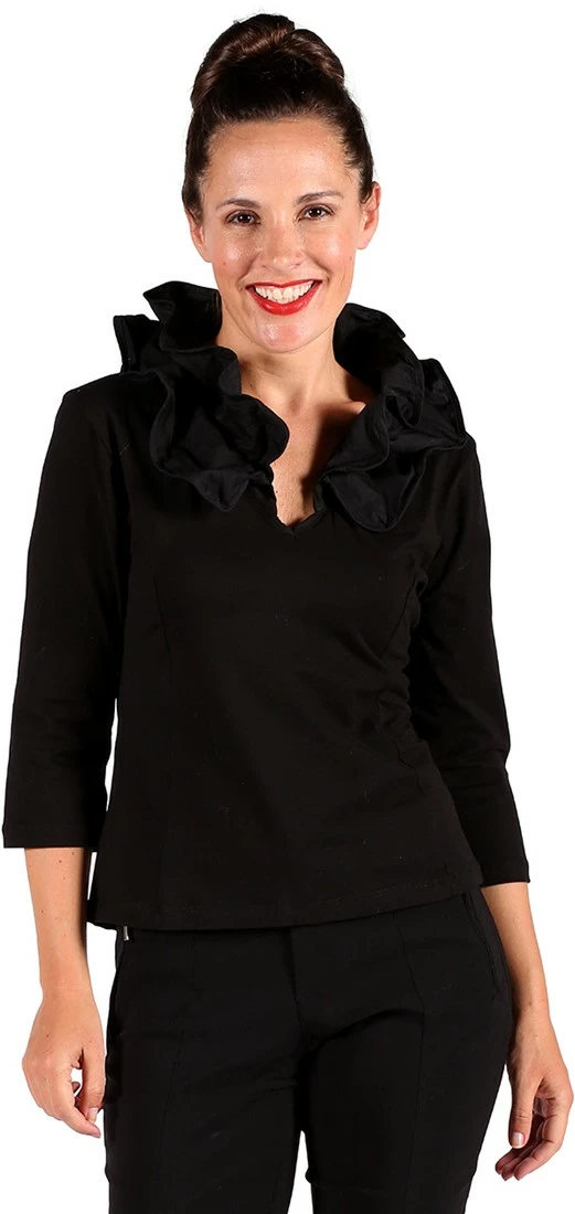 Overig Damesshirt Met Modelleerbare Kraag Zwart 1 Overig Damesshirt Met Modelleerbare Kraag Zwart