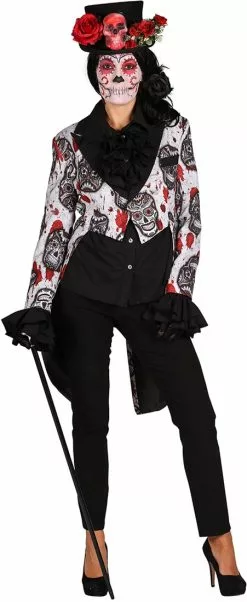 Overig Halloween Dames Slipjas Mexican Skull Black/White