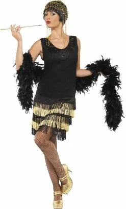 Overig Jaren 20 Fringed Flapper Jurk Zwart-Goud