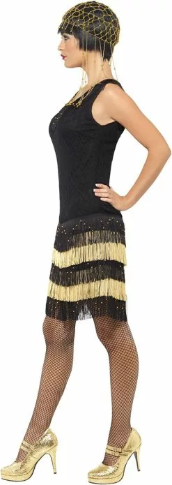 Overig Jaren 20 Fringed Flapper Jurk Zwart-Goud -Carnavalskleding Winkel jaren 20 fringed flapper jurk zwart goud zijkant