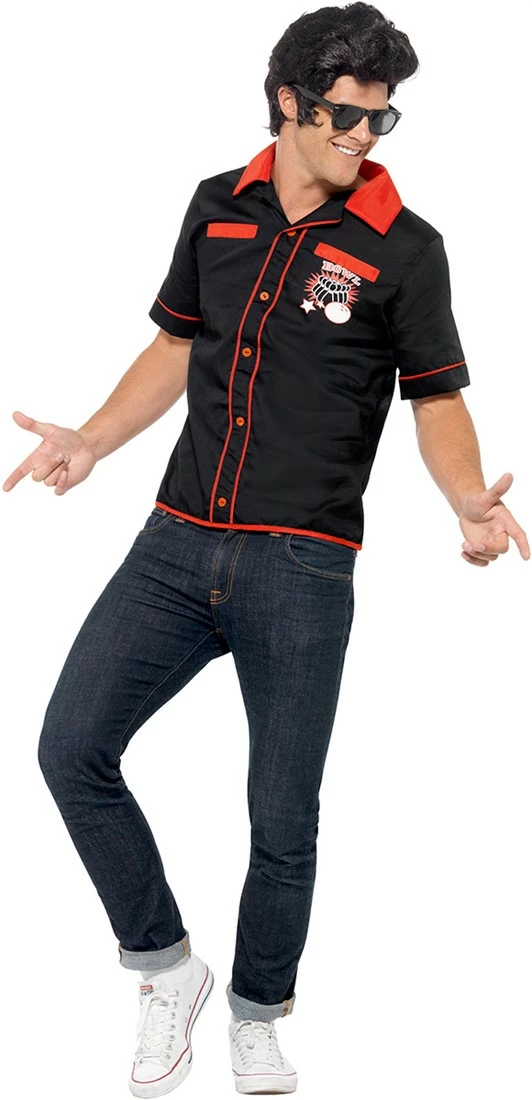 Overig Jaren 50 Bowling Shirt Zwart-Rood 2 Overig Jaren 50 Bowling Shirt Zwart-Rood - Afbeelding 2