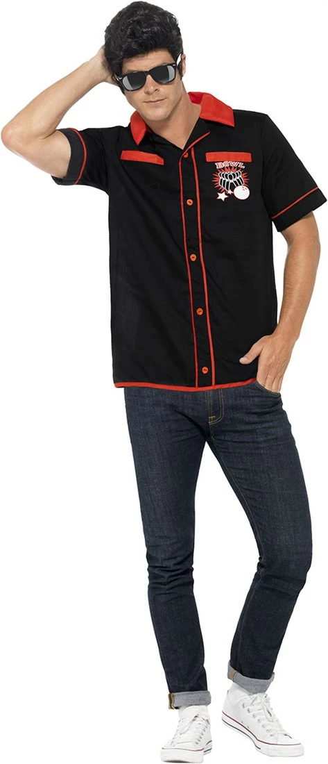 Overig Jaren 50 Bowling Shirt Zwart-Rood 1 Overig Jaren 50 Bowling Shirt Zwart-Rood