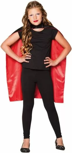 Overig Kinder Cape Zwart/Rood Omkeerbaar (90cm) -Carnavalskleding Winkel kinder cape zwart rood omkeerbaar 90cm 3
