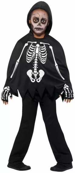 Overig Kinder Poncho Skelet Met Capuchon En Handschoenen -Carnavalskleding Winkel kinder poncho skelet met capuchon en handschoenen jongen