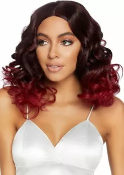 LEG AVENUE Ombre Pruik Krullen Lange Bob Burgundy -Carnavalskleding Winkel ombre pruik krullen lange bob burgundy voorkant