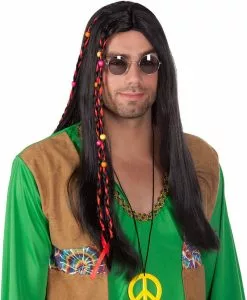 Overig Pruik Hippie Zwart Met Vlecht En Kralen
