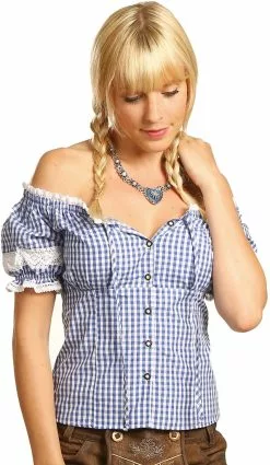 Overig Tiroler Dames Blouse Carmen Blauw-Wit