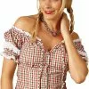 Overig Tiroler Dames Blouse Carmen Rood-Groen-Wit