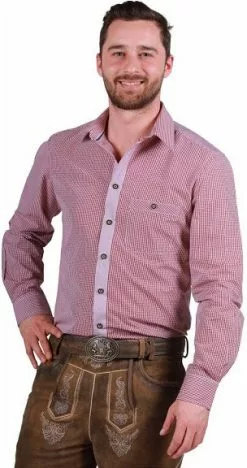 Overig Tiroler Overhemd Markus Wijnrood-Wit