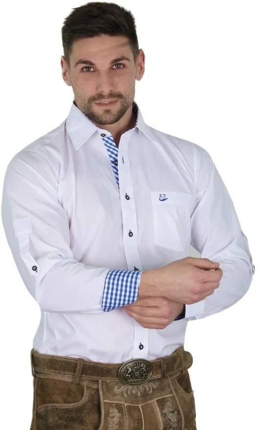 Overig Tiroler Trachten Overhemd Wit-Blauw (Slimfit) 2 Overig Tiroler Trachten Overhemd Wit-Blauw (Slimfit) - Afbeelding 2