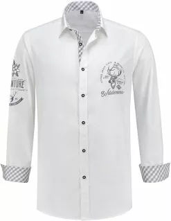 Overig Tiroler Trachtenhemd Grijs/Wit Luxe (100% Kat)