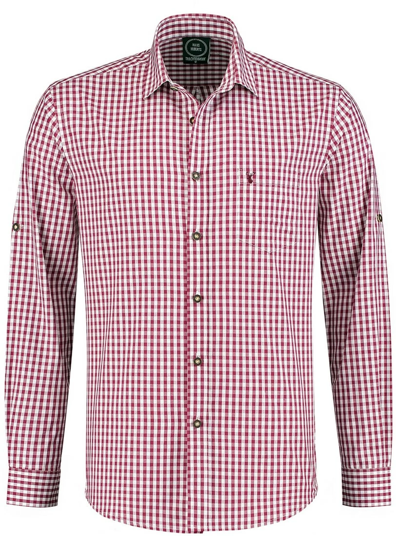 Overig Tiroler Trachtenhemd Wijnrood/Wit (55% Katoen) 1 Overig Tiroler Trachtenhemd Wijnrood/Wit (55% Katoen)