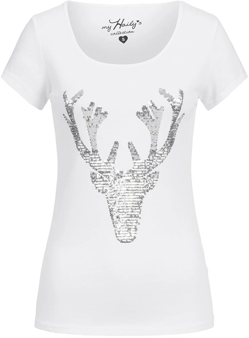 Overig Trachten T-shirt Hert + Zilveren Pailletten Wit 1 Overig Trachten T-shirt Hert + Zilveren Pailletten Wit
