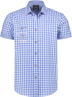 Overig Trachtenhemd Blauw/Wit Korte Mouw (55% Katoen)
